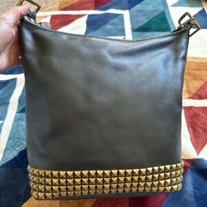 Coach Black Leather Shoulder Bag with Gold Stud Trim